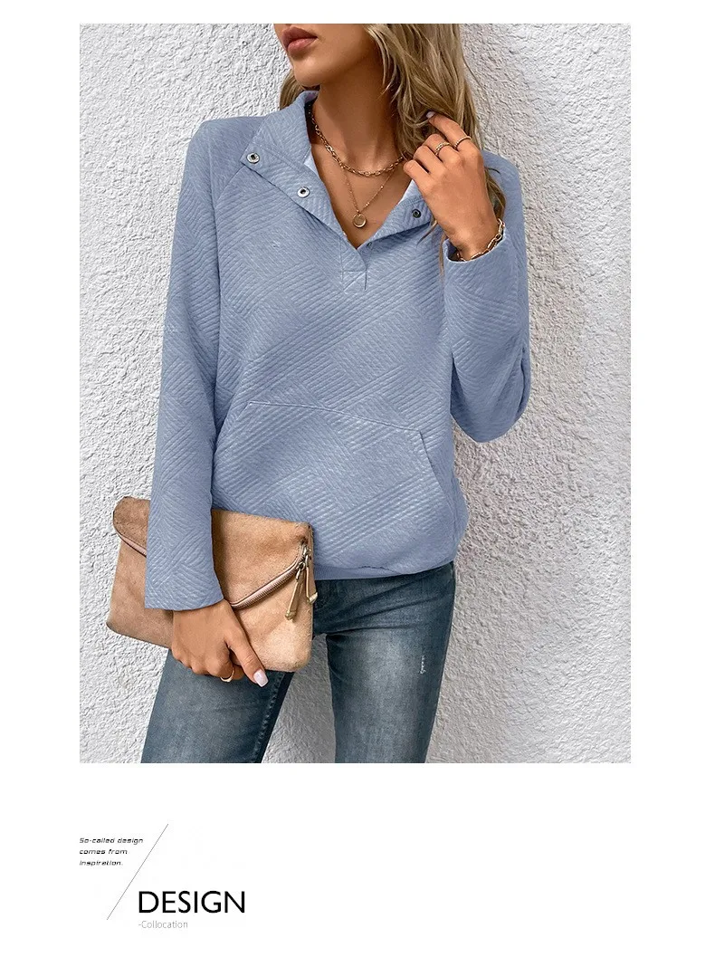 Casual Long Sleeve Hoodie Regular Fit Simple Style with Pocket Stand Collar Thin Regular Length Pullover Colorblock Women Hoodie