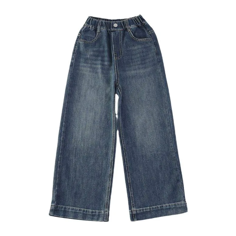 Girls Wide Leg Jeans 2025 Spring Autumn Fashion Children\'s Casual Denim Pants Kids Retro Design Straight Leg Baggy Trousers