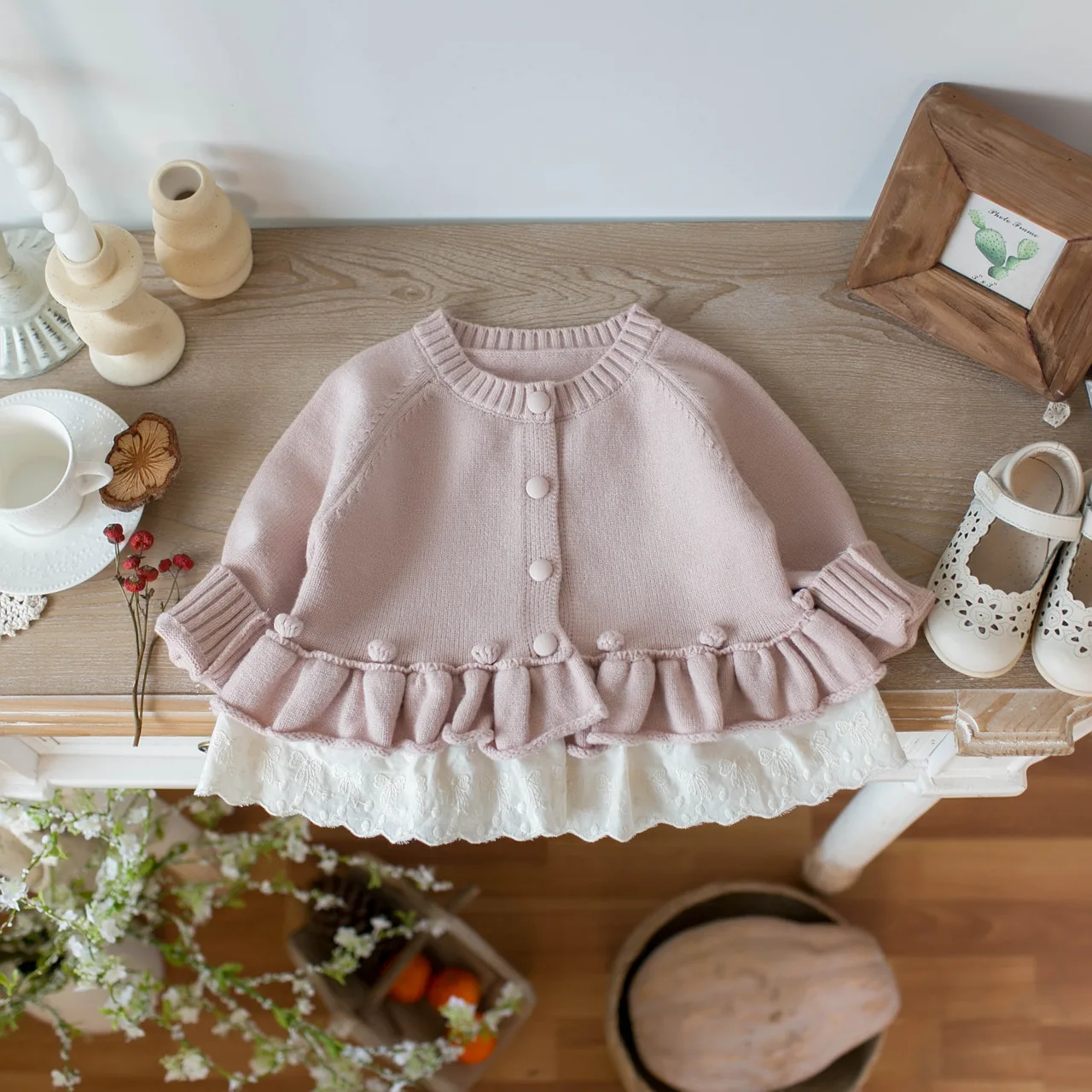 2026 New Spring Baby Sweater 6M-4T Loose Thin Sweet Infant Clothes Solid Color Lace Toddler Girls Knitted Cardigan