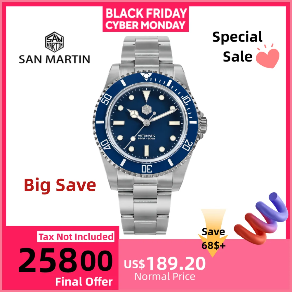 

San Martin 40mm YN55 Luxury Watch Men Mechanical Wristwatches Water Ghost Sapphire Automatic 20Bar Relojes Para Hombre SN0006B-1