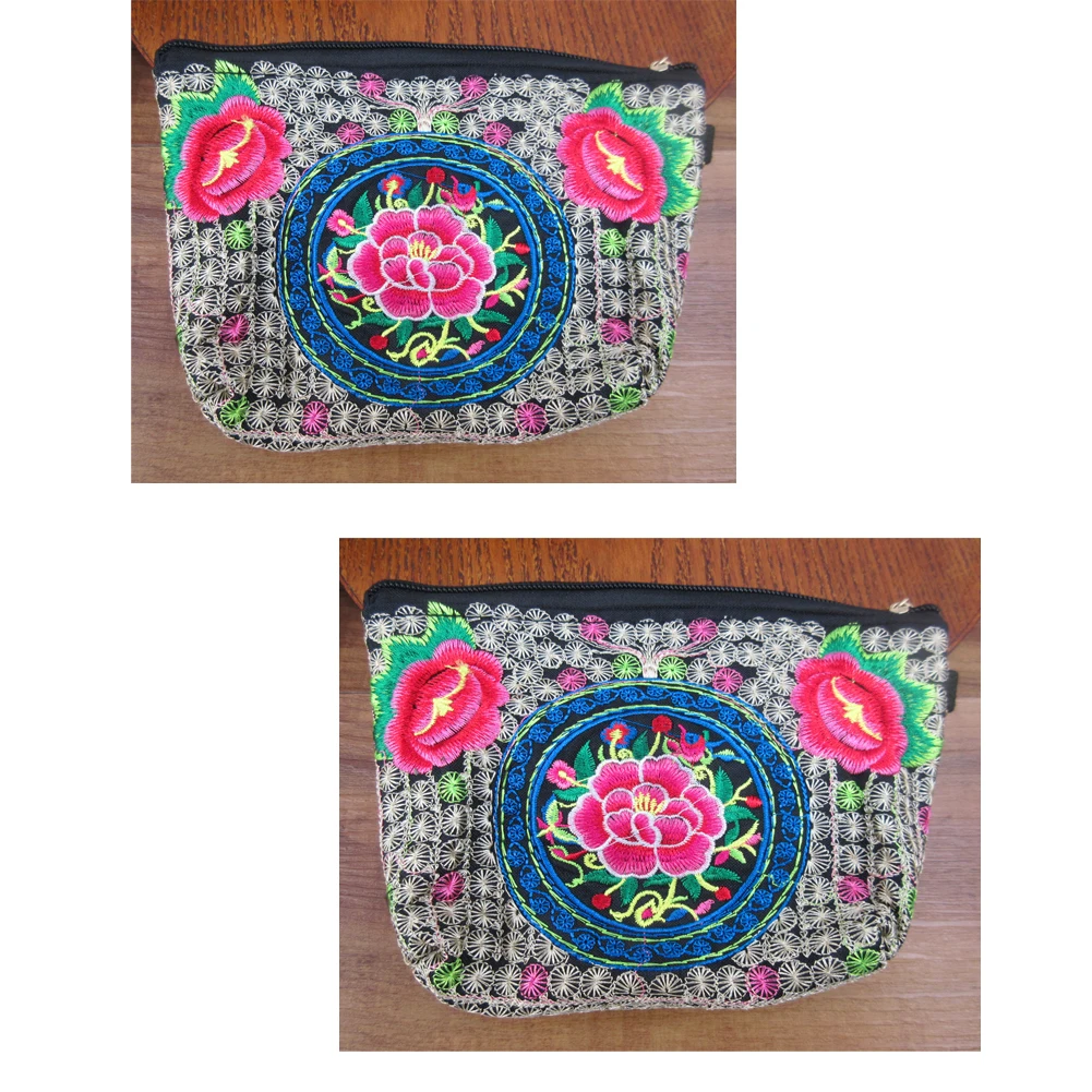 2 Pcs Cosmetic Vintage Hmong Thai Indian Embroidered Bag Fashionable Clutch Purse, Boho Hippie Ethnic Handbags SYS-2016