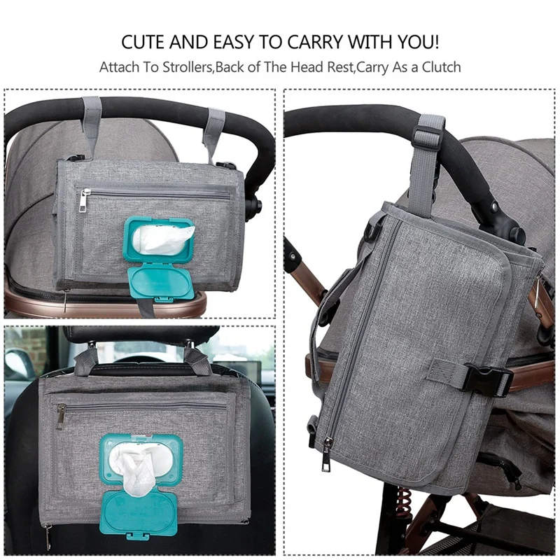 Portable Diaper Changing Pad with Waterproof Folding Bag, Travel-Friendly with Handy Pockets-SPMI