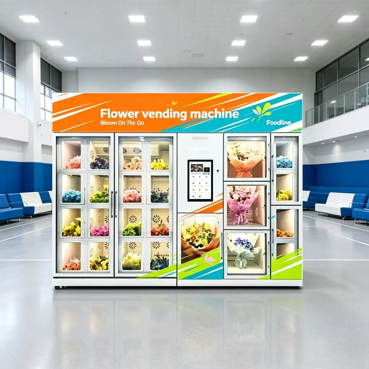 FL Double Layer Glass Anti-Fog Stainless Steel Full Automatic Flower Locker Vending Machine Coin Payment System