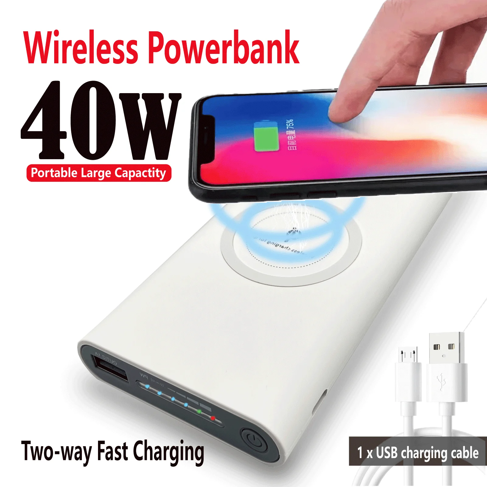 200000mAh Wireless Power Bank Two-way Fast Charging Powerbank Portable Charger Type-c External Battery for IPhoneSamsung Huawei