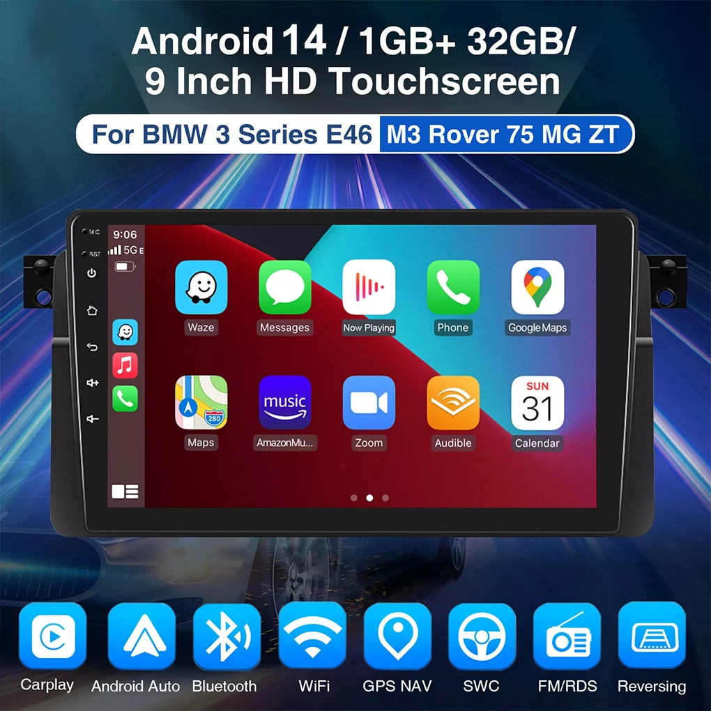 

10.1inch Apple Carplay Android 14 For BMW E46 99-05 Radio GPS Navigation FM BT Radio Stereo Multimedia Touchscreen