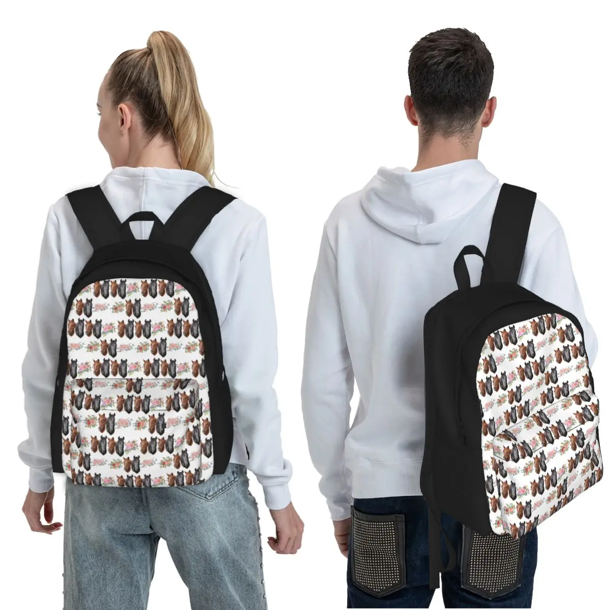 Floral Ponies Student Backpack School Bag Hiking Travel Daypack for Boys Girls Fashion Bookbag Shoulder Bags