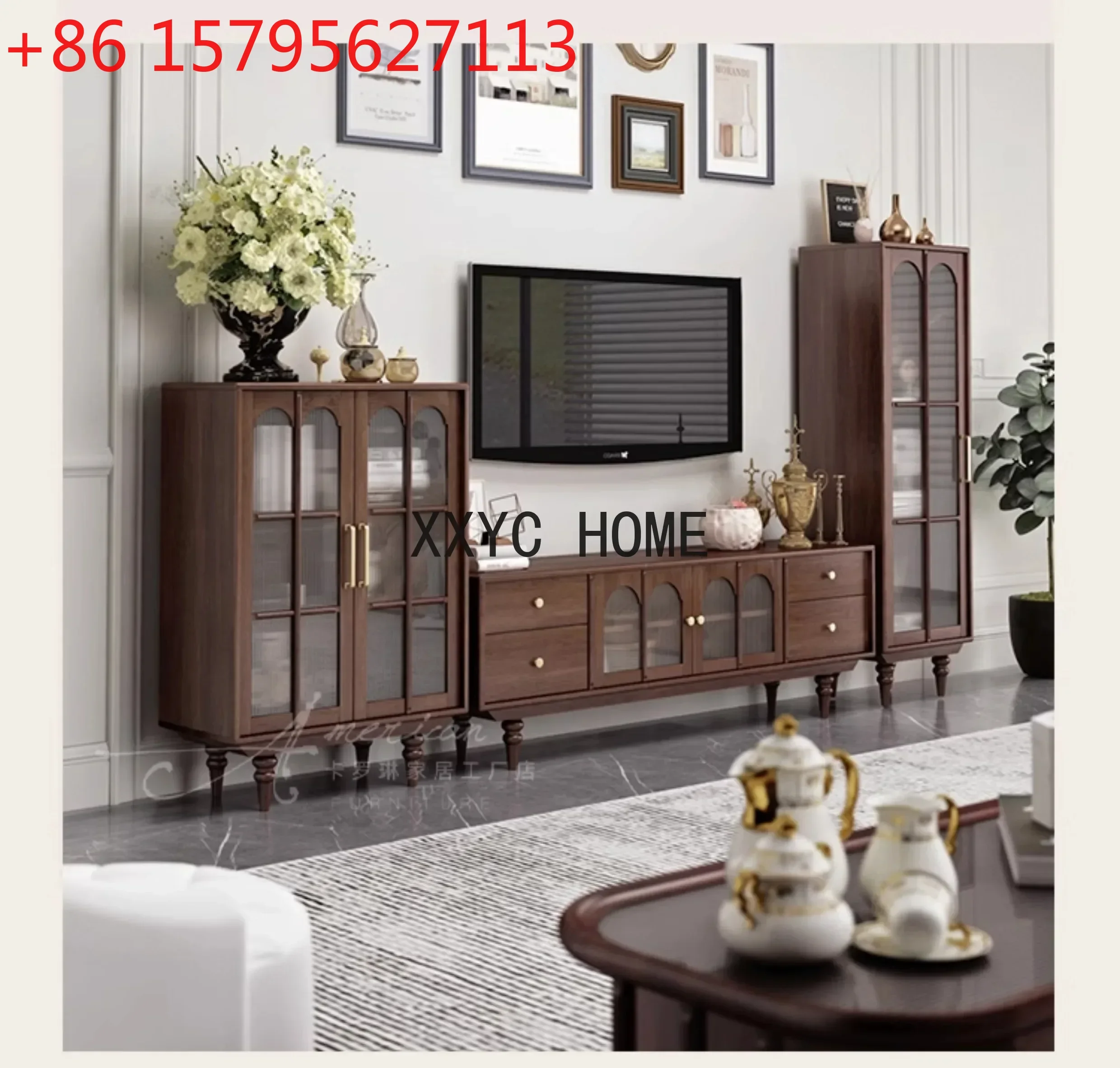 

American Living Room Storage TV Cabinet Side Cabinet Locker French Entry Lux Simple Pure Solid Wood Sideboard Cabinet