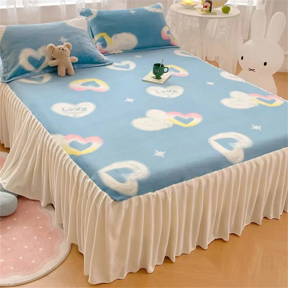 Milk Velvet Mattress Cover Protector Bedding Thicken Bed Cover Bedroom Bed Sheet Home Single Double Bed Skirt Queen King Size