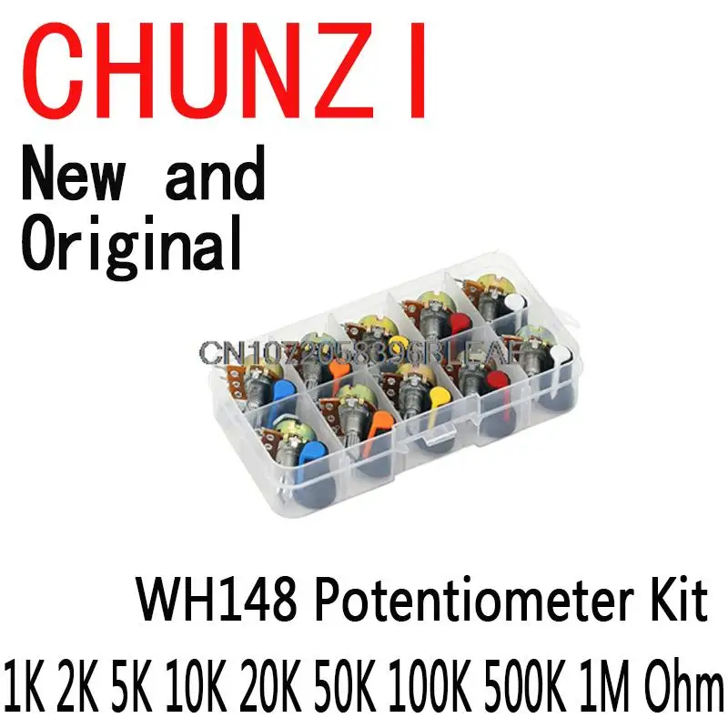 WH148 Potentiometer Kit 15MM Linear Taper Rotary Potentiometer Resistor Set 3Pin With Cap B1K 2K 5K 10K 20K 50K 100K 500K 1M