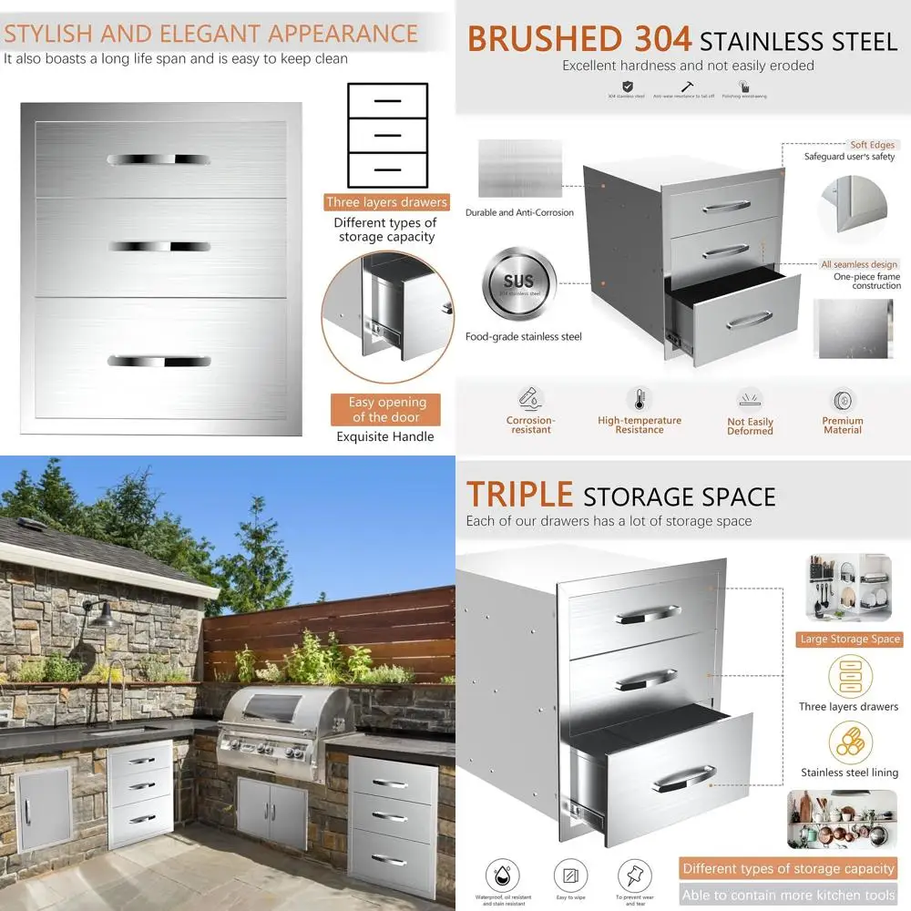 

Outdoor Kitchen Drawers 20W x 27H x 23D Inch, Flush Mount Access BBQ Island Drawers for Outdoor Kitchens or BBQ Island Patio Gri