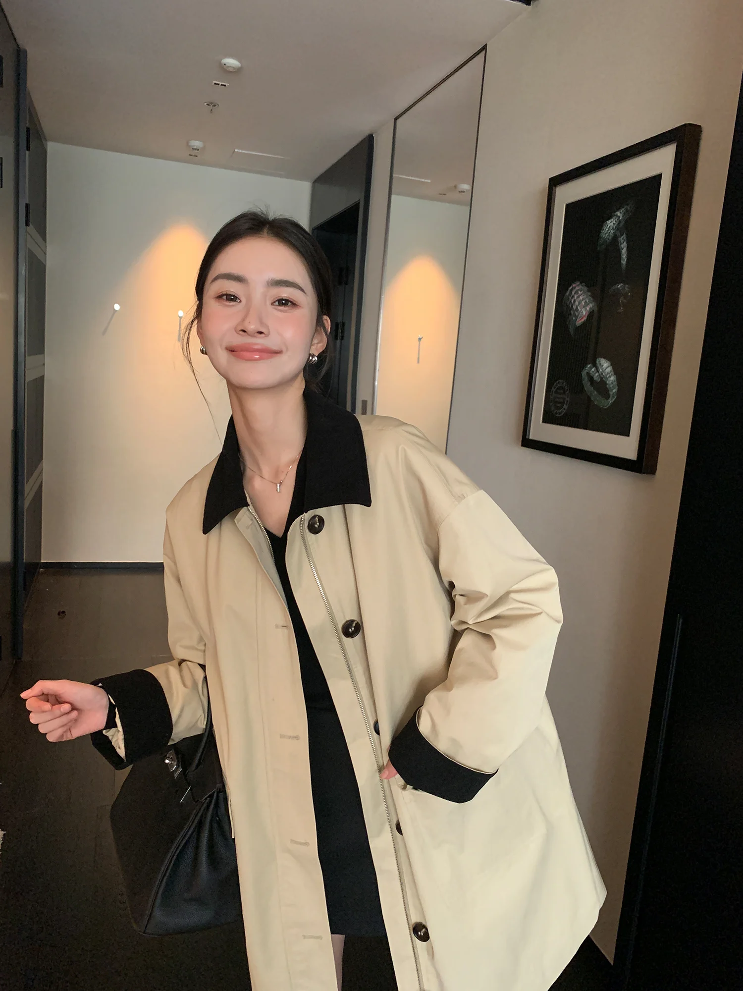 

Maven Lin High Densi Cotton Blend Women's Long Coat Winter Loose Fit Jaet Mid-Length Windbreaker Casual Outerwear