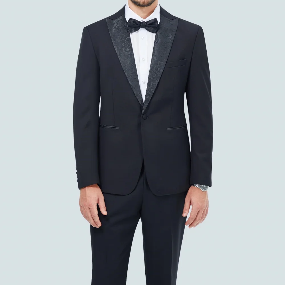 

Handsome Men's Formal Black Suits Groom Wear Double Breasted Party Wedding Peaked Lapel Tuxedos(Jacket+Pants)