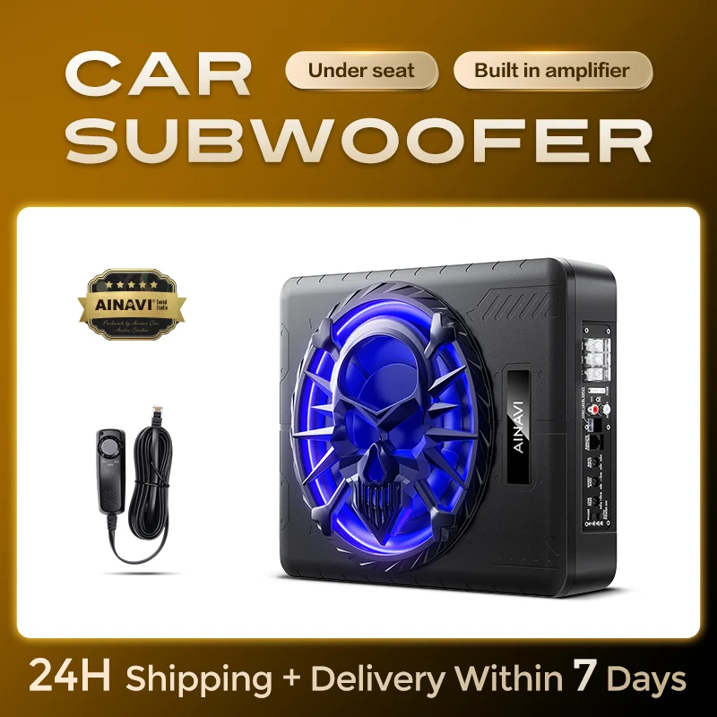 Ainavi SW-10 Universal-Auto-Subwoofer unter dem Sitz, eingebauter Verstärker, Auto-dünnes Bass-System, leistungsstarke 12-V-Auto-Sub-Umgebungsbeleuchtung