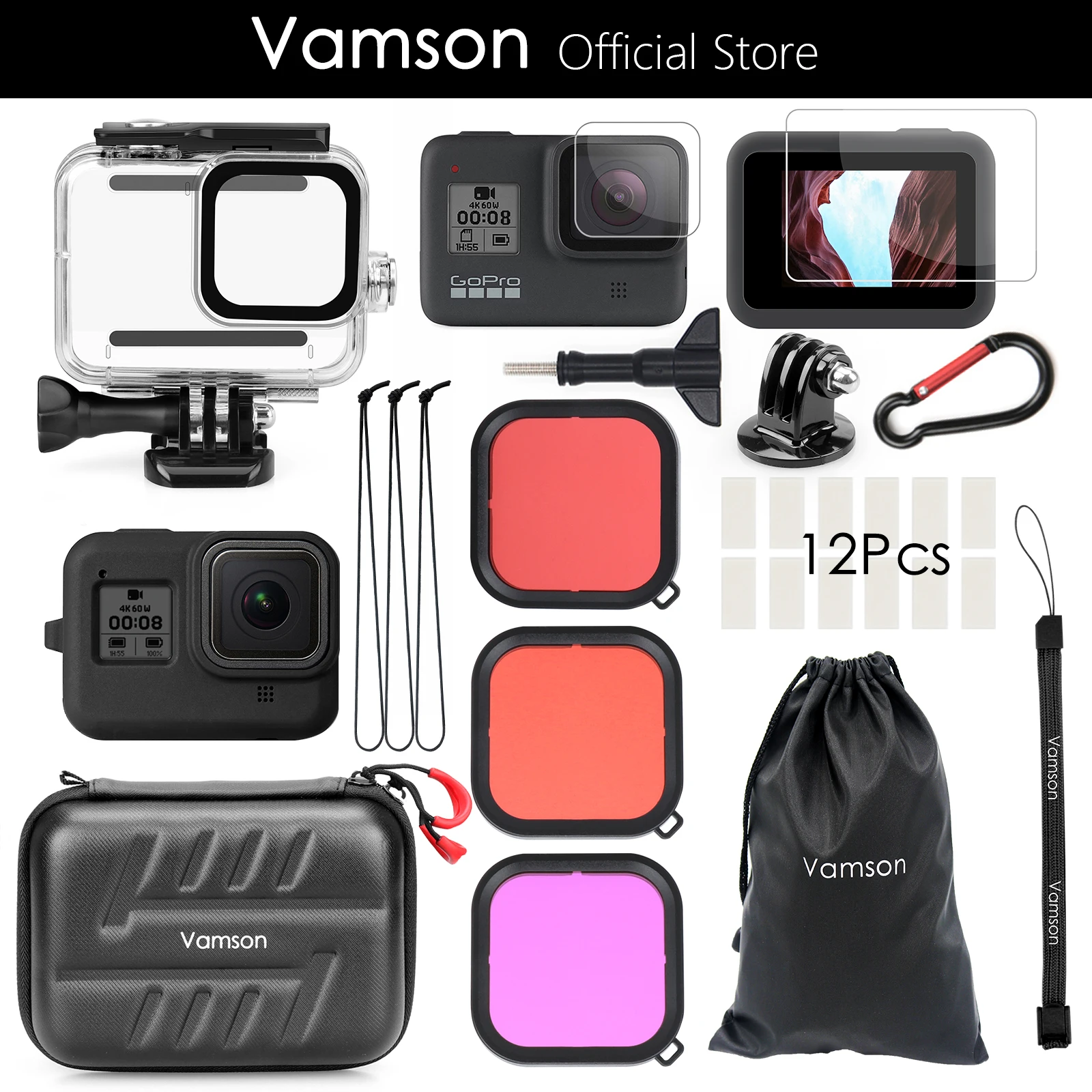 Vamson  for GoPro Hero 8 Black 60m Underwater Waterproof Case Diving Protective Cover Housing Mount for Go Pro 8 Accessory VP651