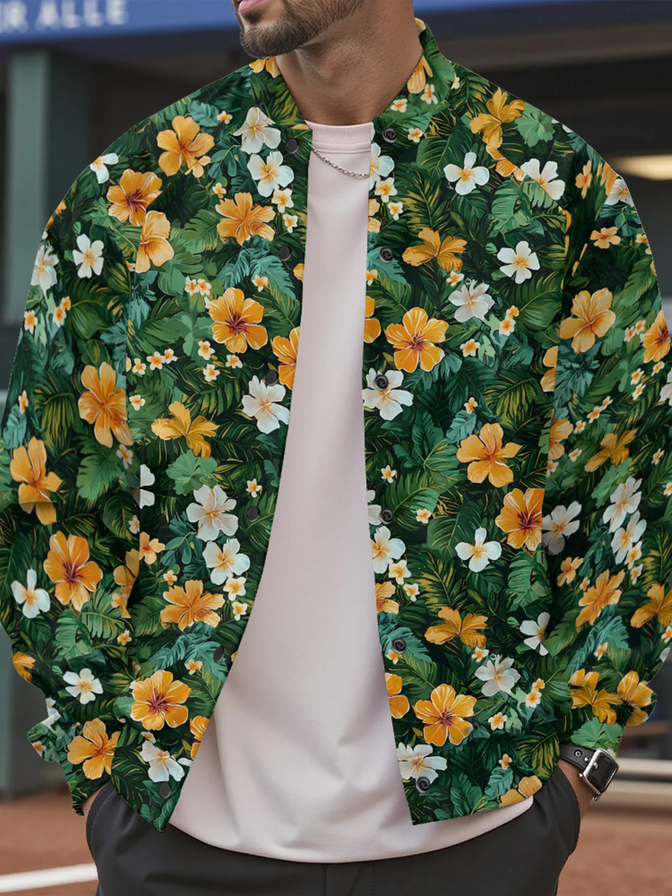 

Floral Baseball Jackets Women Men Spring Button-Up Outerwear Botanical Prints Casual Korean Street Fashion Fall Layering Piece