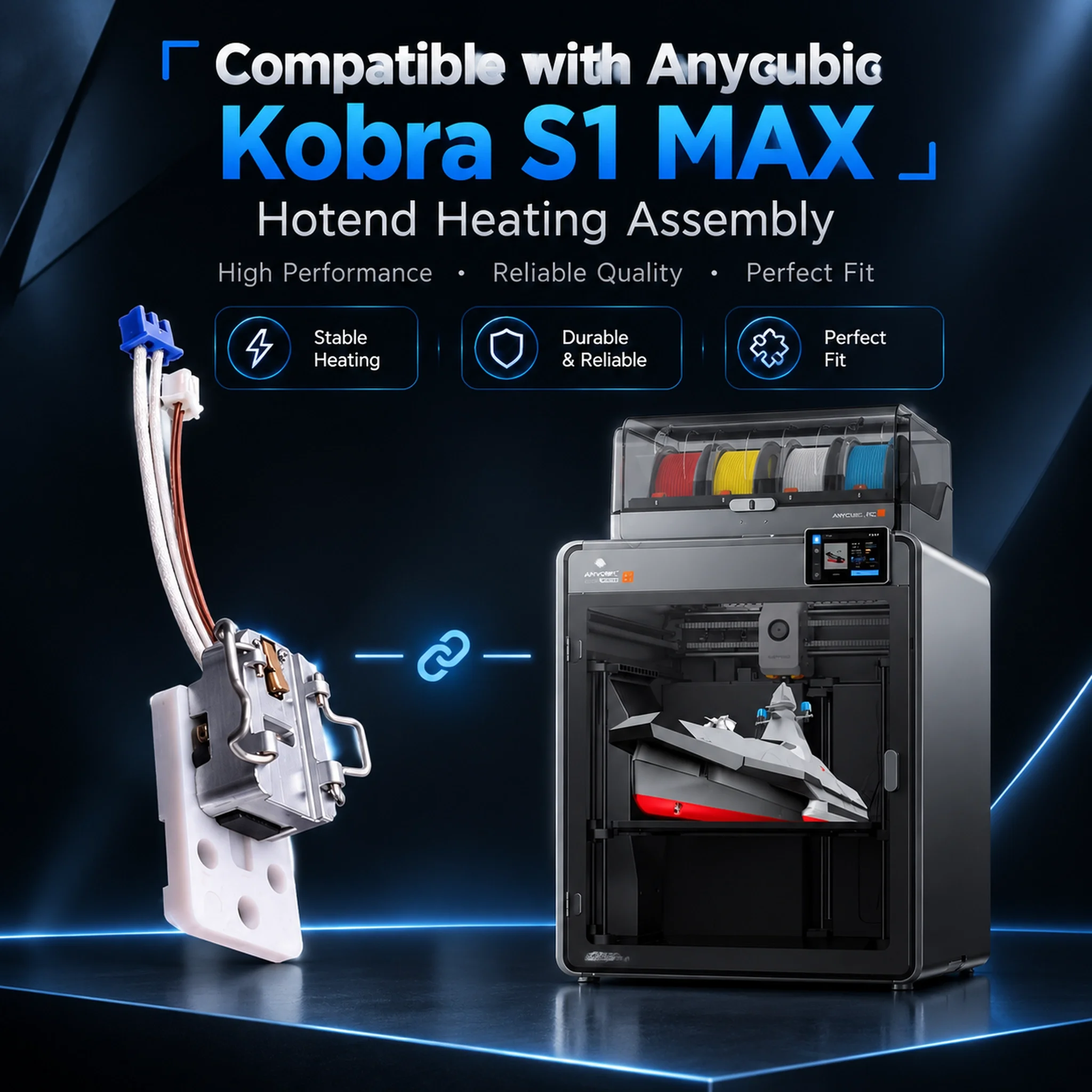for Anycubic Kobra S1 MAX Hotend Assembly S1 MAX Combo Print Head Heating Components Nozzle 3D Printer Replacement Spare Parts