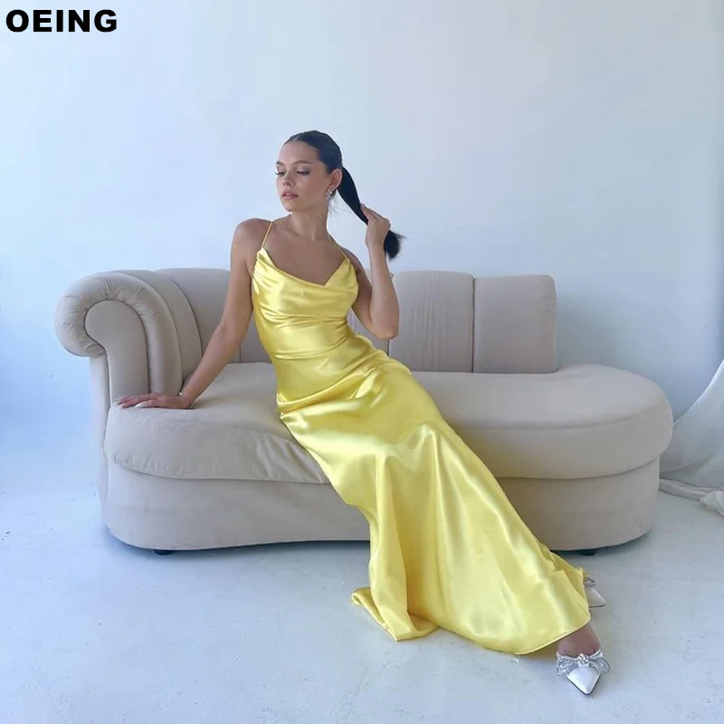 OEING Yellow Simple Mermaid Party Dress Elegant Spaghetti Strap Prom Dresses For Women Special Occasion Gown Vestidos De Novia