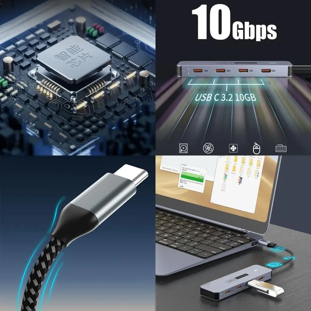 

4x7e Алюминиевый USB C Hubs 4 Port 10 Гбит / с Адаптеры быстрого передачи для компьютерных устройств