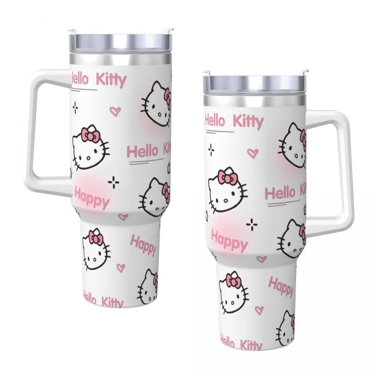 MINISO Hello Kitty Stainless Steel Tumbler Travel Thermal Cups With Straws and Lid 40oz Car Mugs Cold and Hot Water Bottle