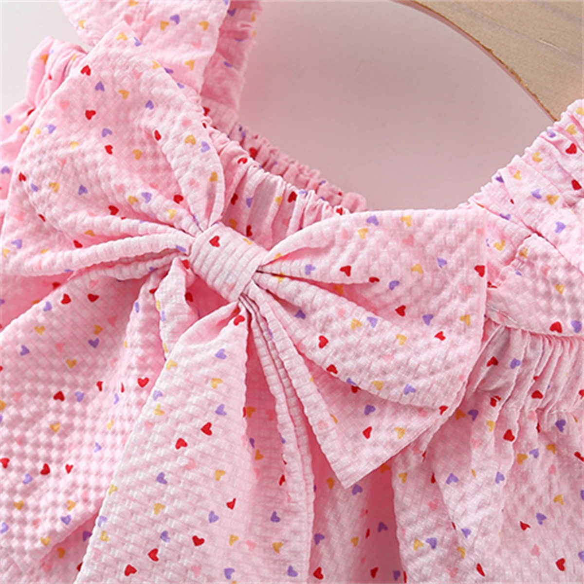 2/piece set of summer new baby girl suspender shorts set girl\'s colorful small heart printed bow small flying sleeve suspender