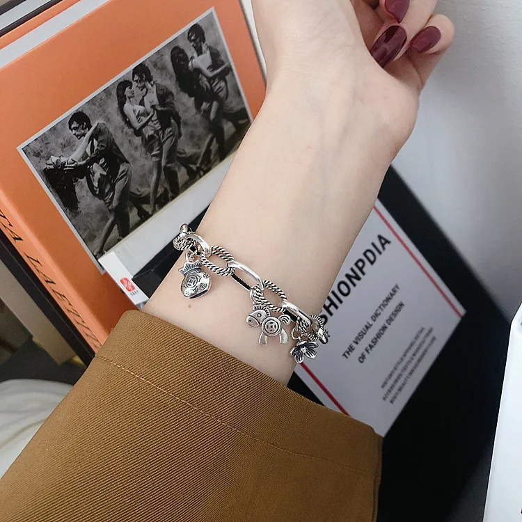 New Arrival Trendy Horse & Flower Retro Thai Silver Female Charm Bracelet Promotion Jewelry For Women Birthday Gifts No Fade