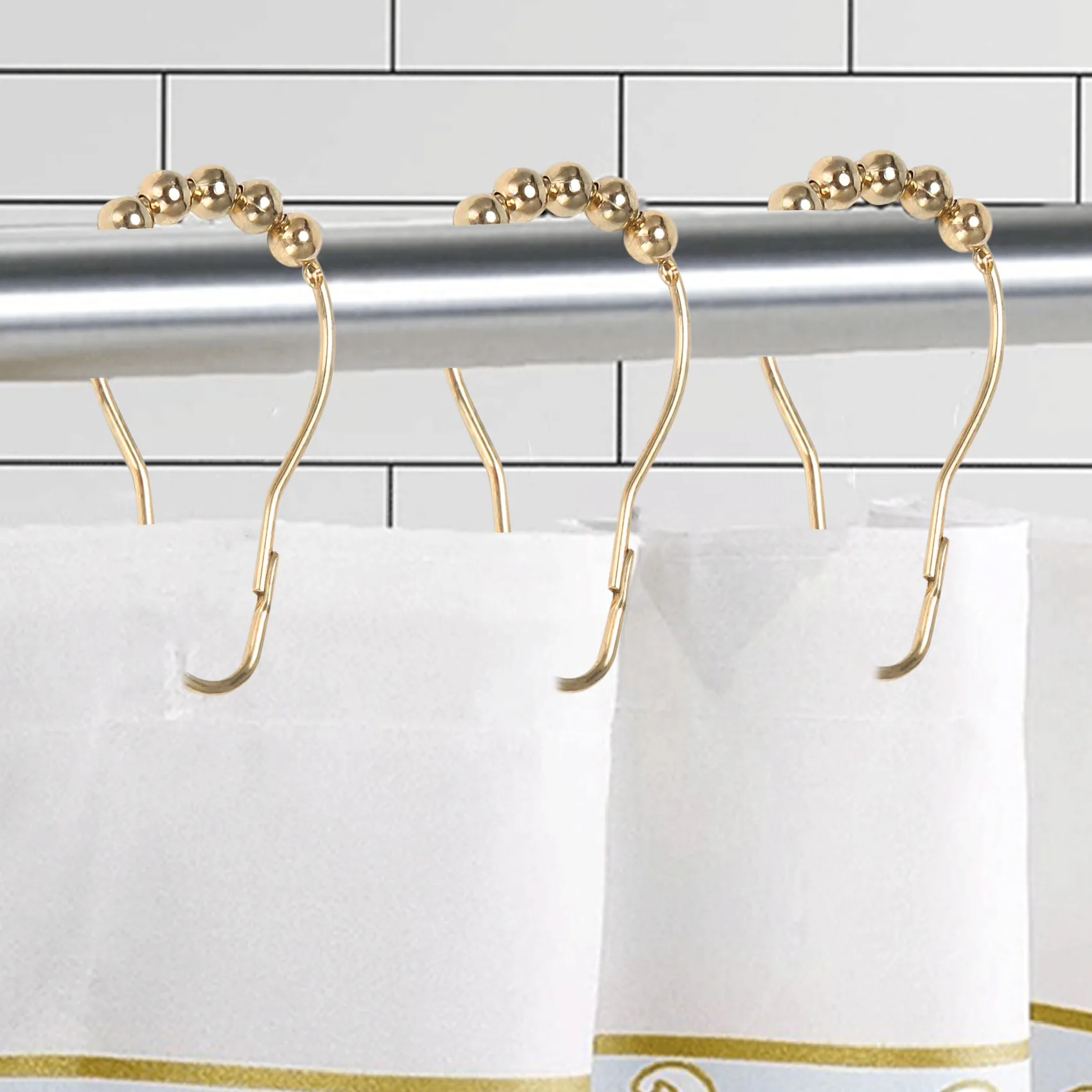 N96R Easy Install Rustproof Shower Curtain Hooks Frictionless Stainless Steel - Easy Glide Shower Rings For Shower Curtains Rods
