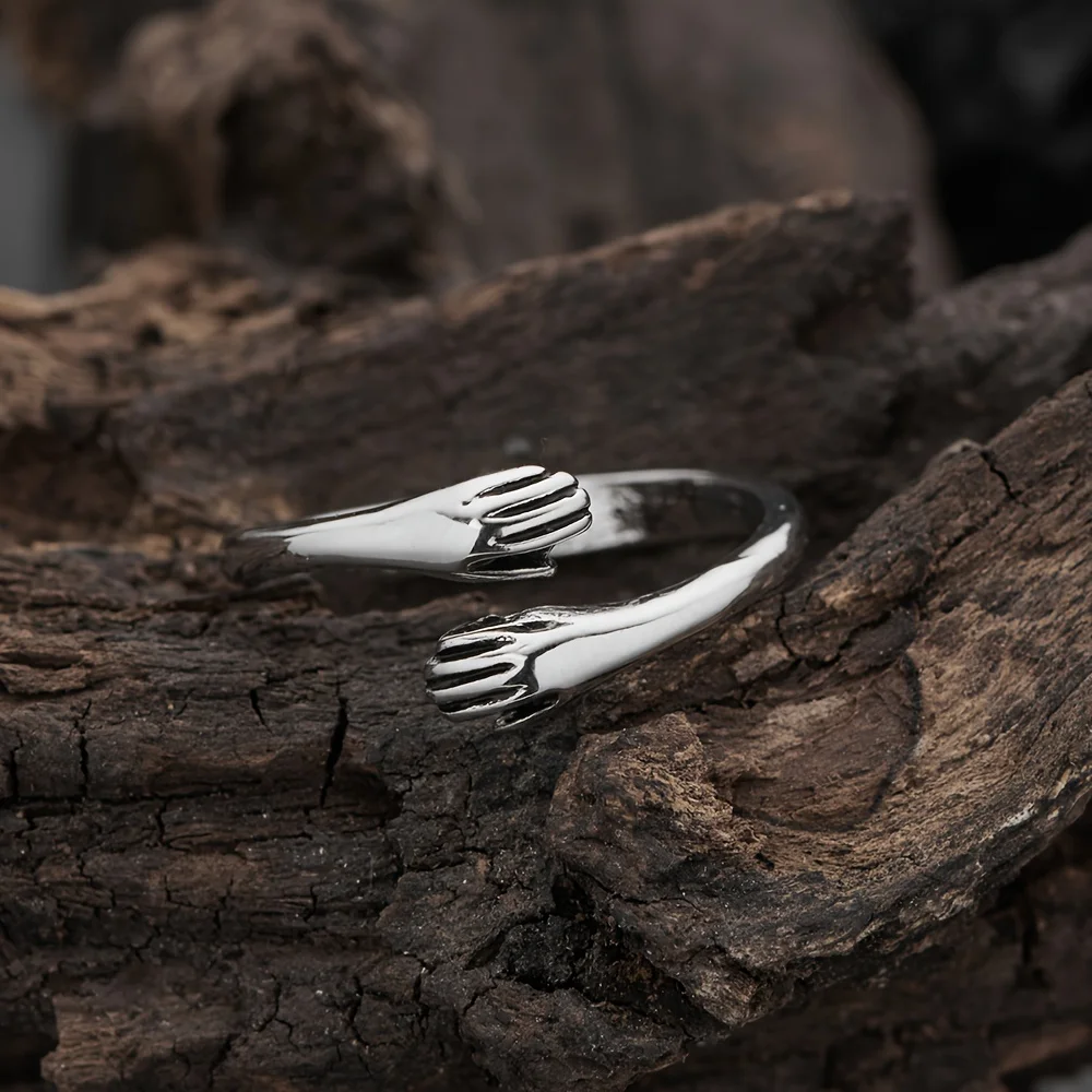 Vintage Hug Rings For Women Silver Color Romantic Forever Love Hug Opening Finger Wedding Bands Valentine's Day Finger Ring Gift image 2