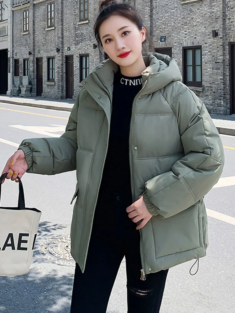 Parkas en tissu coupe-vent haute densité pour femmes, manteau d'hiver épais, veste à capuche rembourrée en coton, pardessus court femme surdimensionné