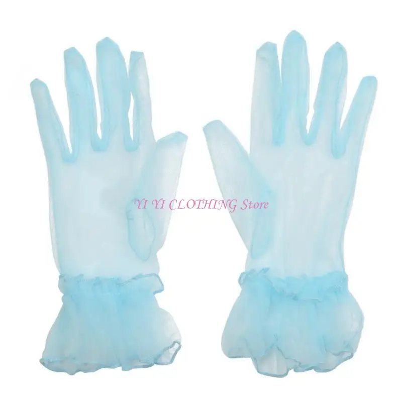 

N5KF Exquisite Full Finger Mittens Tulle Gloves Wrist Length Party Gloves for Church
