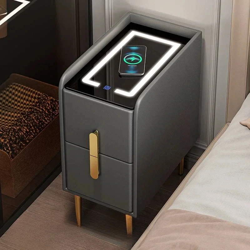 Ultra Narrow Smart Bedside Table  Wireless Charging Creative Multi-Functional 3-tone LED Light Home Night Stands for Bedroom