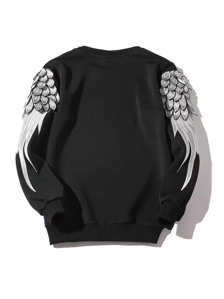 2023 New Fashion Brand Sweatshirt Men\'s Embroidered Arm Wings Trend Handsome Loose Round Neck Long Sleeve Top Pullover Men