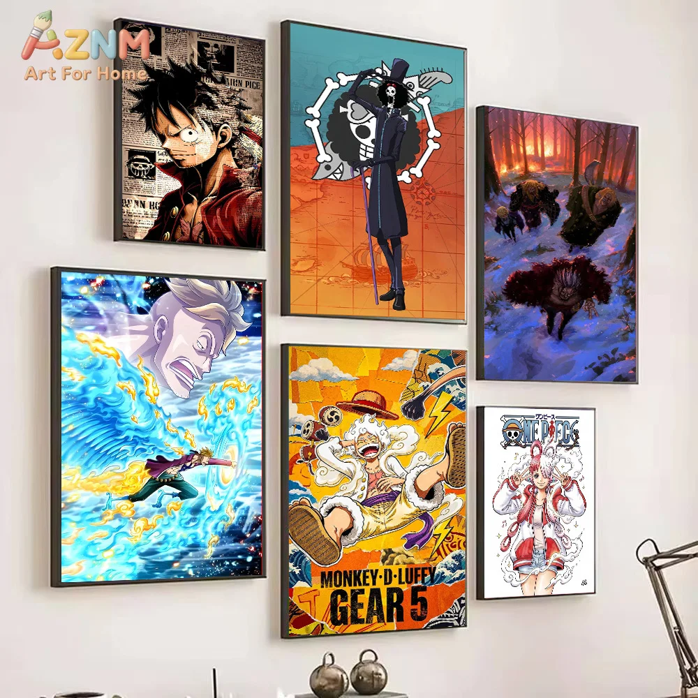 AZNM One Piece Anime Canvas Wall Art Monkey D Luffy Brook Marco Gear 5 Kaido HD Print Frameless Painting Japanese Manga Wanted P view 4