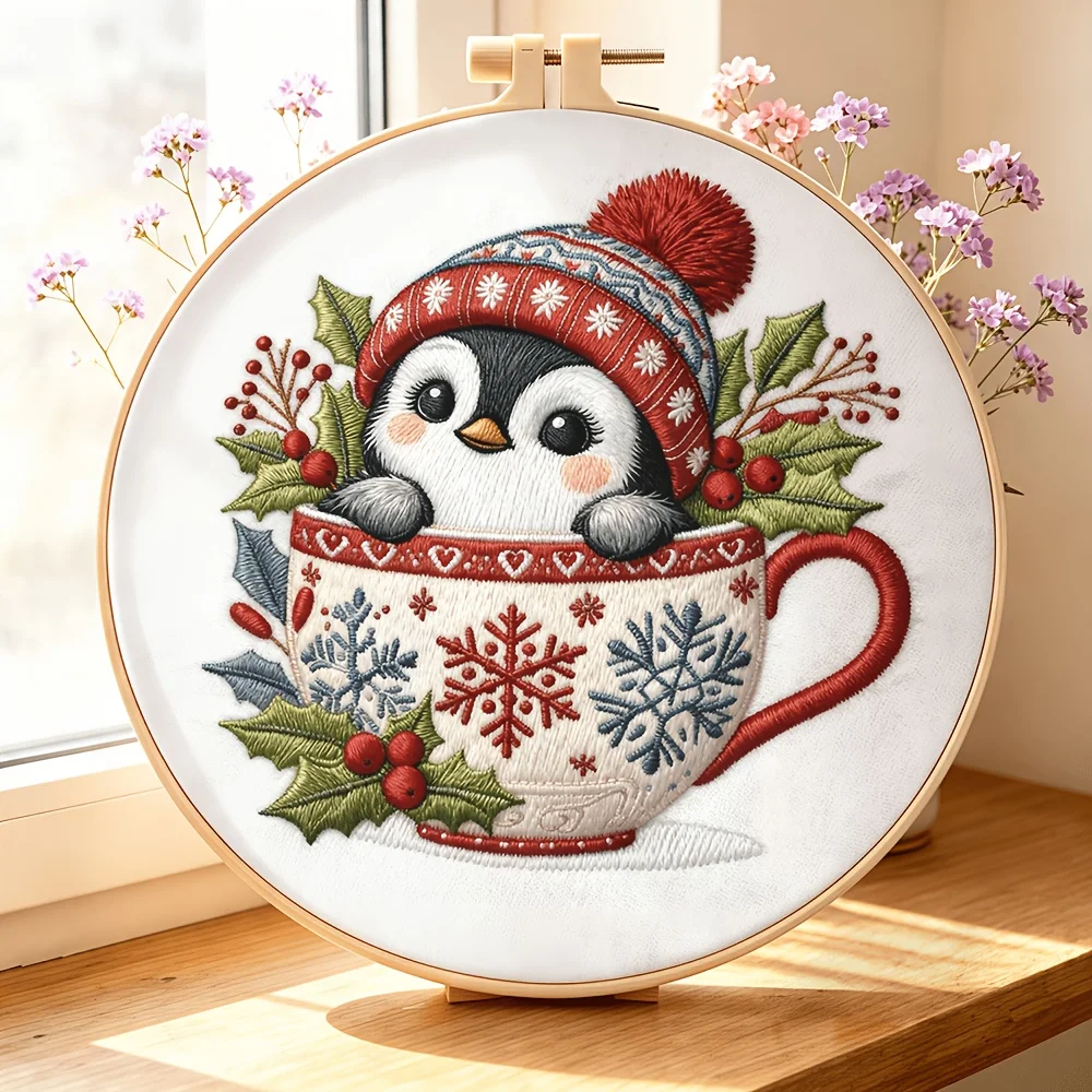 Embroidery Stitch Practice Kit For Adults Beginners Pre‑Printed Cloth Bamboo Hoop Thread Needles Hand‑Stitching Learning Craft