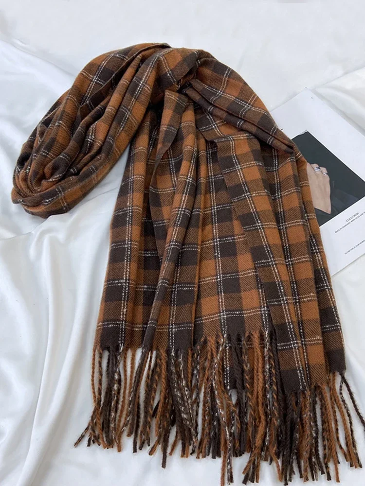 

Unisex Vintage Plaid Scarf - Soft Pashmina Wrap & Shawl for Men & Women, Preppy Winter Headscarf
