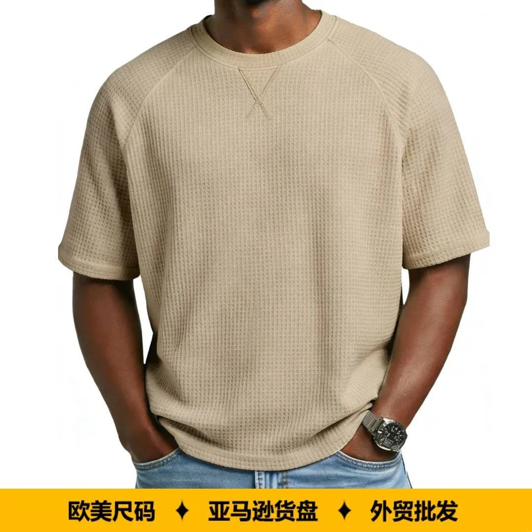 

Casual Men Short Sleeve T Shirt Solid Loose Fit Crew Neck Waffle Knit Oversized Fit Beige Navy Blue Light Blue Lavender Clothing