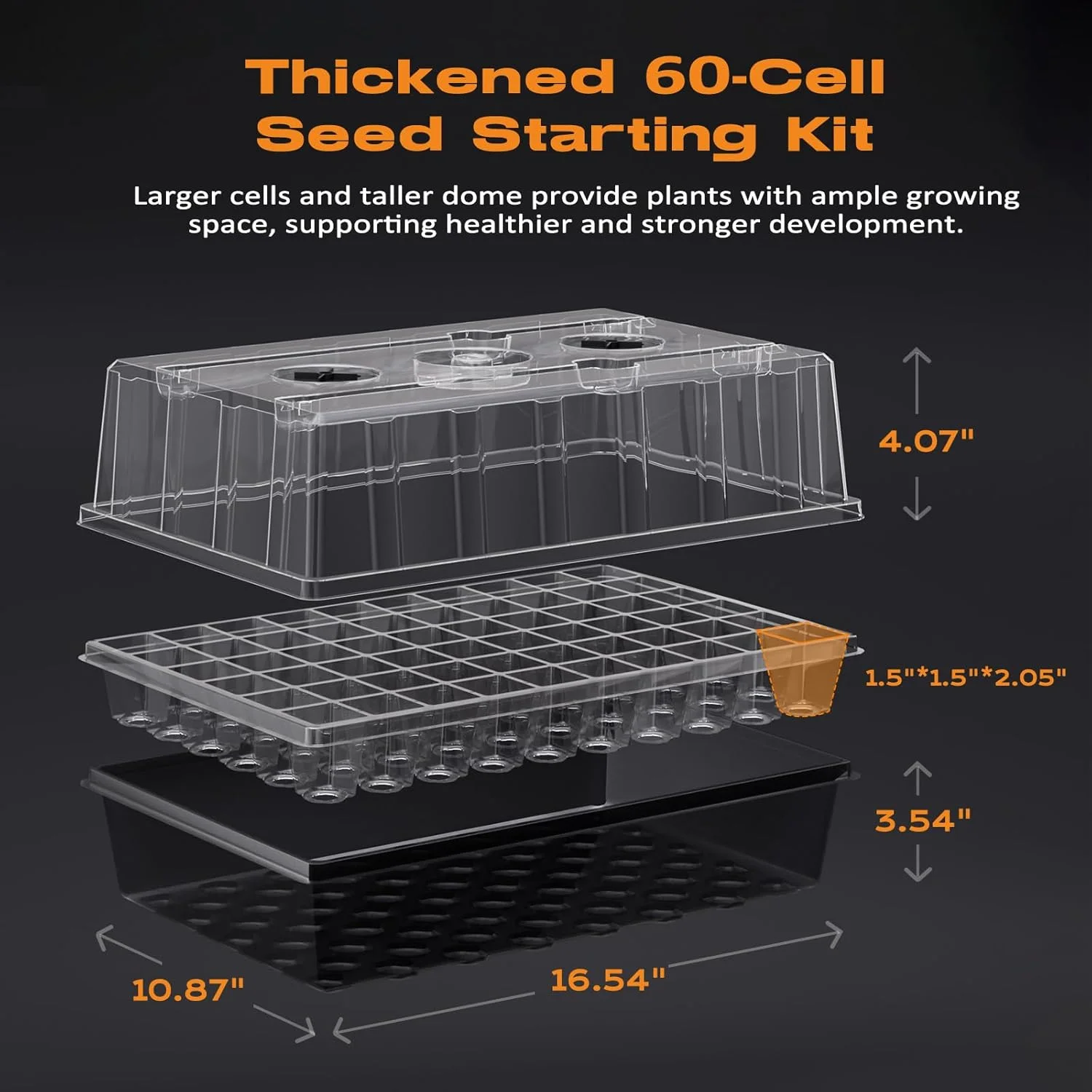 Self-watering seedling cultivation tray with supplementary lighting and humidifying dome, 3/6/12-hour timer, 5-level dimming, 3