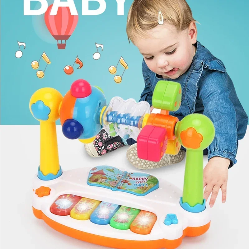 Giocattoli per pianoforte per bambini Tastiera per pianoforte musicale rotante per bambini con giocattoli leggeri per i più piccoli, giocattolo musicale educativo precoce