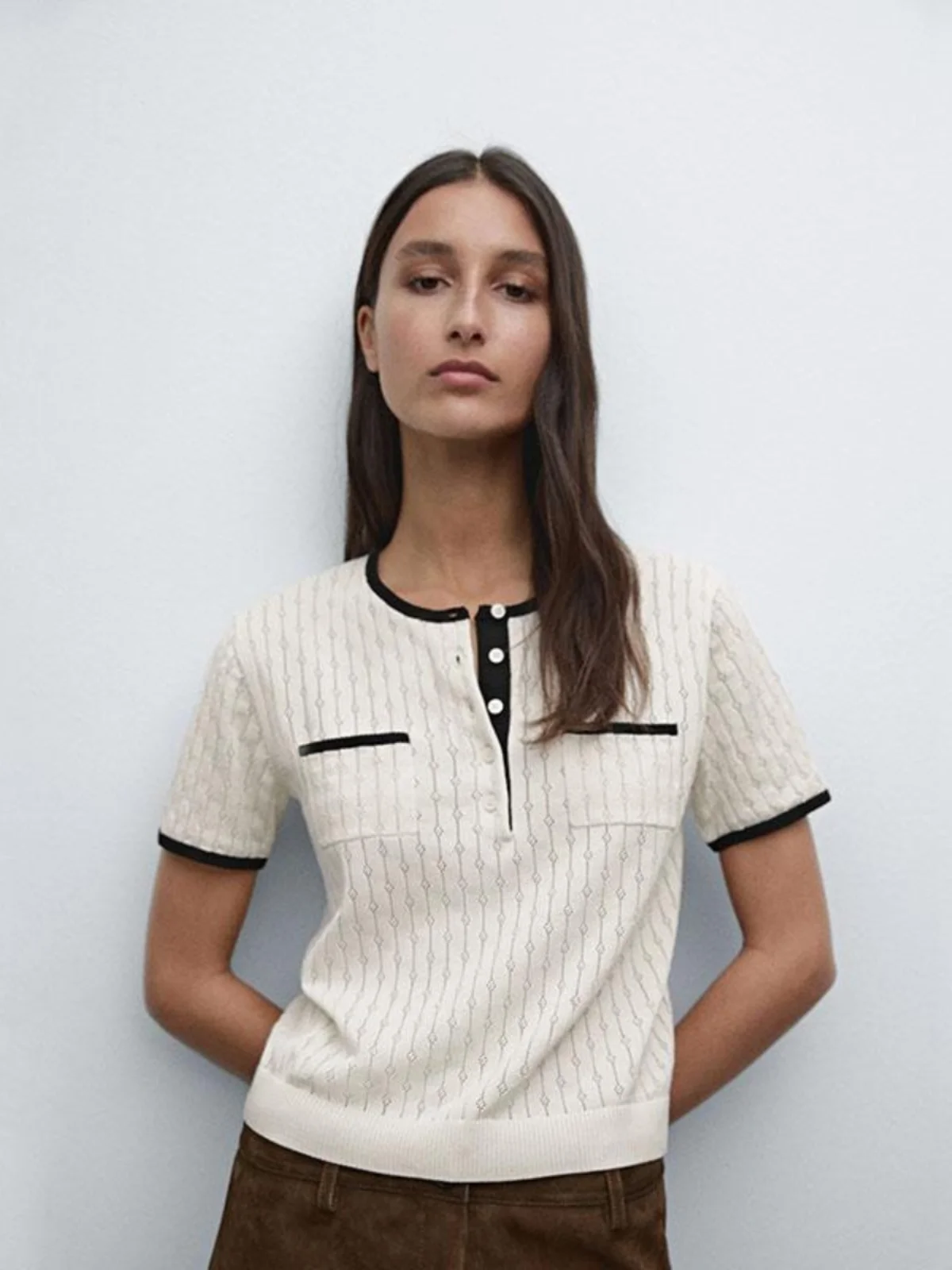 

Новое весеннее поступление MD, женский вязаный топ ort Sve, дизайн с вырезами, цвет Blo Sle, модный, для поездок на работу, облегающий крой