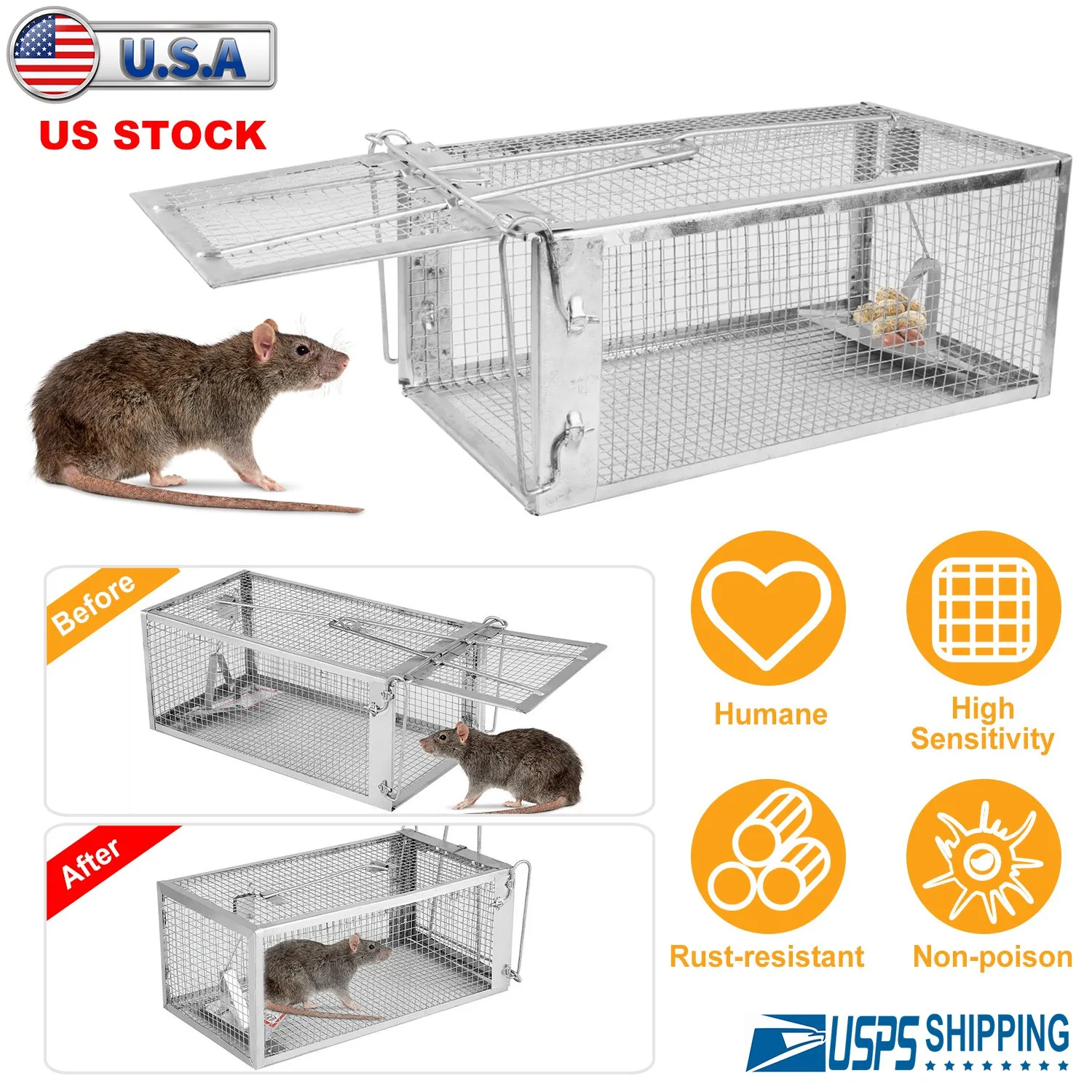 

Heavy Duty Humane Mouse Trap Live Catch Rat Cage Rodent Squirrel Chipmunk Control Trap Catch & Release US Local Delivery