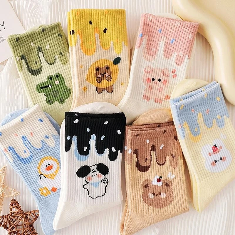 1/7 Pairs Frühling und Herbst Mode Neue Anime Cartoon Casual Bequeme Mittlere Socken Süße Mädchen Nette Atmungsaktive frauen Socken