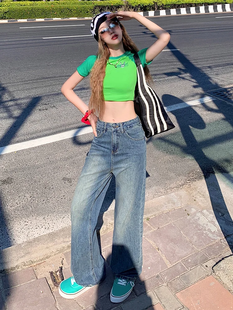 

Retro Draped Wide Leg Soft Denim Jeans Women's High Waist Slimming Loose Straight Long Pants Casual High Waist Wide Leg Jeans