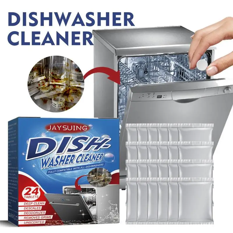 Dishwasher Detergent 24 Pieces Dishwasher Cleaner Deodorizer Dishwasher Cleaning Tablets Washing Machine Cleaning Supplies