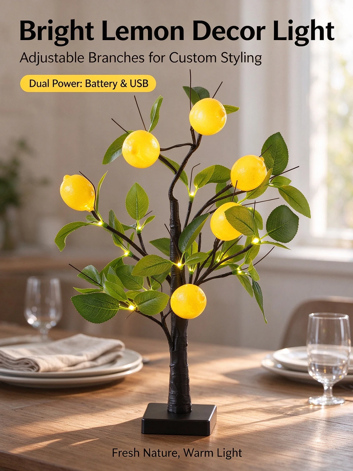 LED Lemon Tree Table Lights,Warm White Fairy Light, Home Desktop Decor Lamp for Bedroom Wedding Party Christmas Indoor Ornament