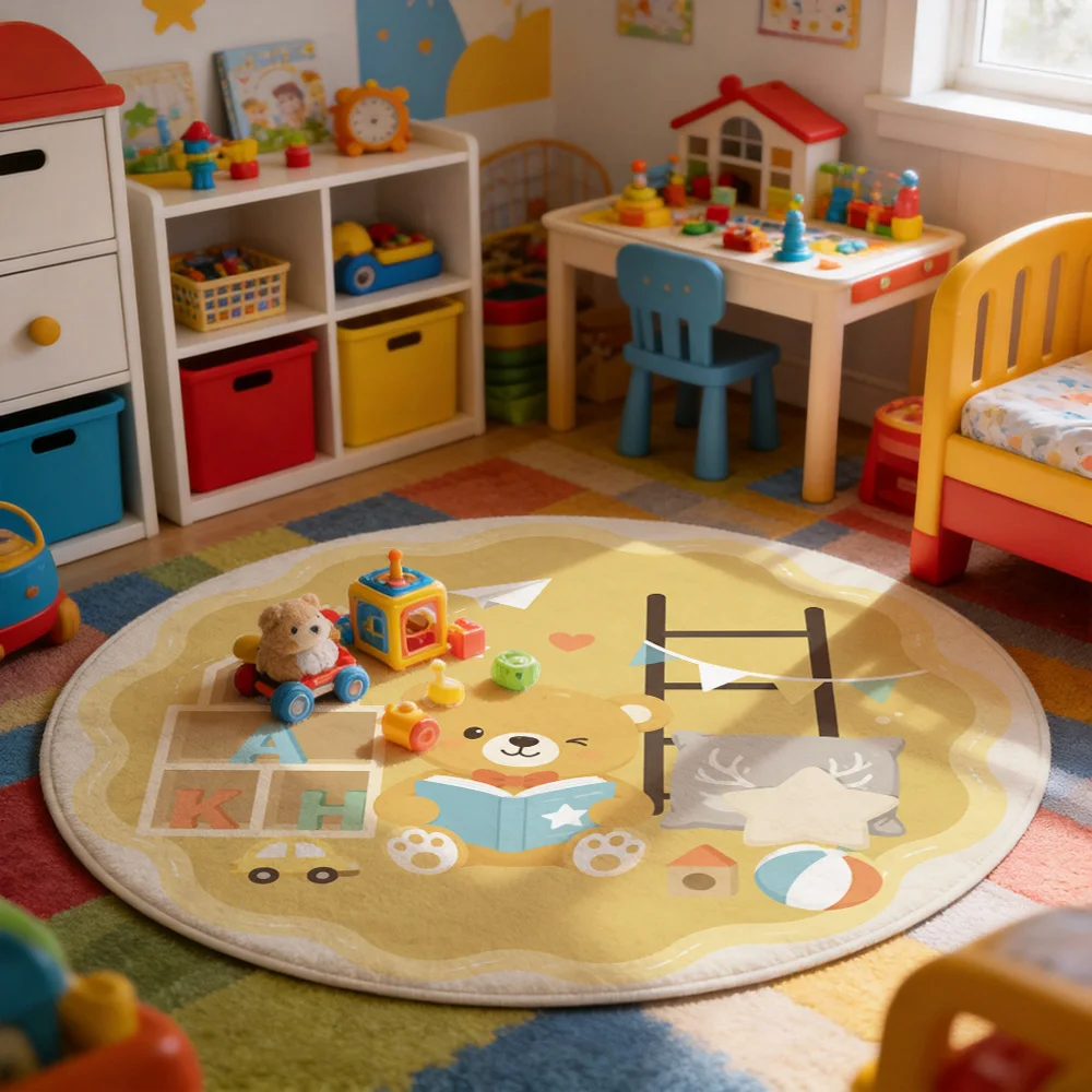Cute Bear Learning Alphabet Kindergarten Area Rug Nursery Play Mat for Toddlers Kids Room Decor