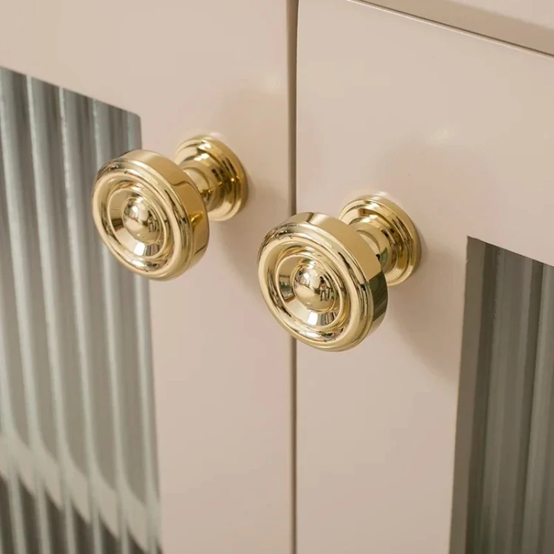 High End Cabinet Handle French Light Luxury Kitchen Cabinet Door Handle Wardrobe Door Drawer Handle Golden Circular Knob