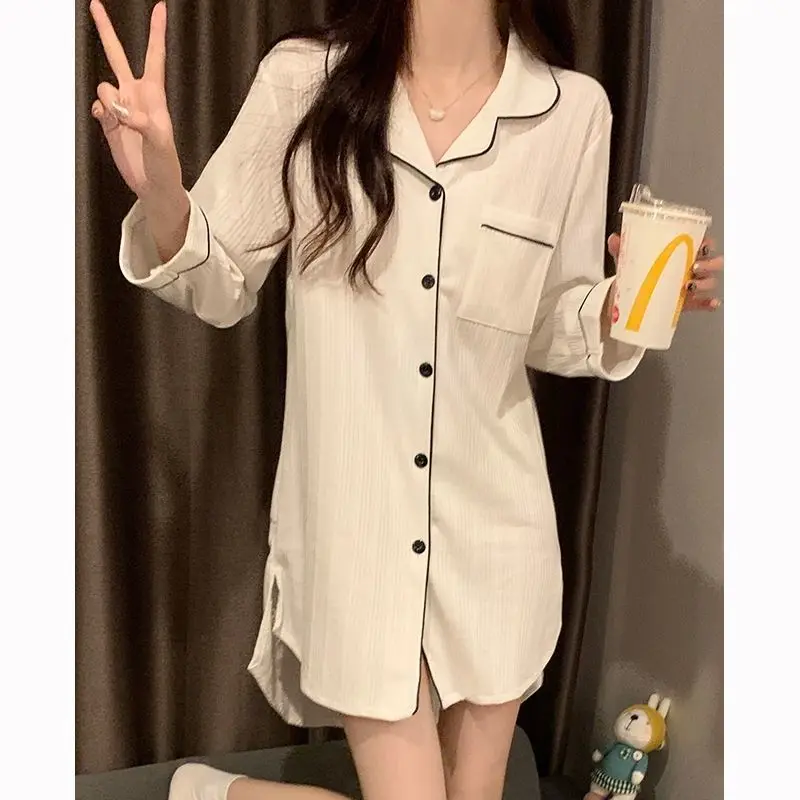 

Female Women's Sexy Sleeping Skirt Student Summer Long Sleeve Nightgowns Pajamas Casual Home Clothes Short Style Dress New Style