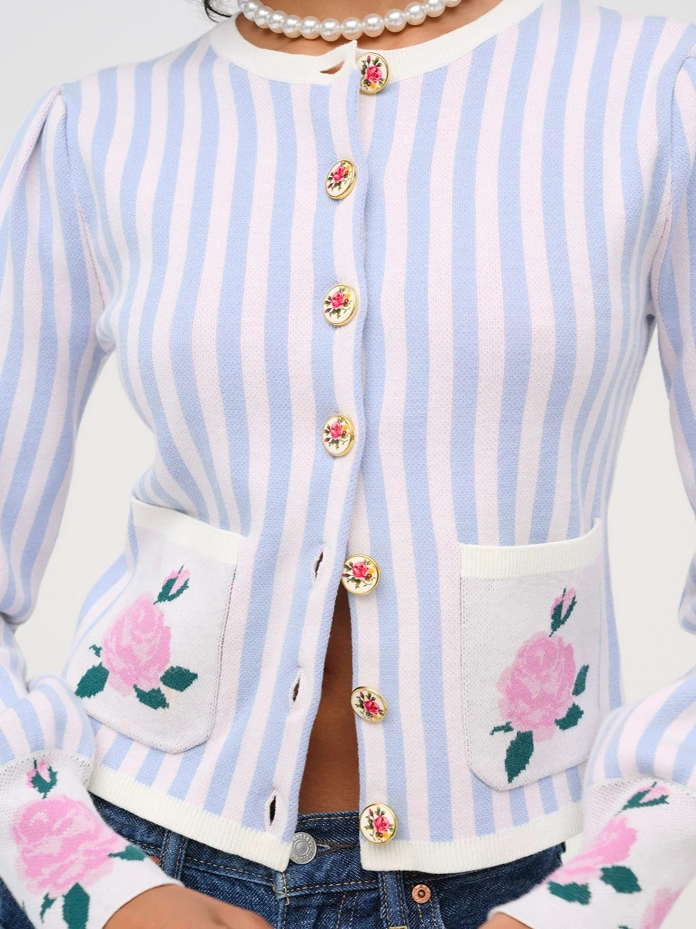 

Vintage Stripped Knitted Sweater Cardigan Women Autumn Winter Blue Button Long Sleeve Cropped Casual Y2K Ladies Top Knitwear New