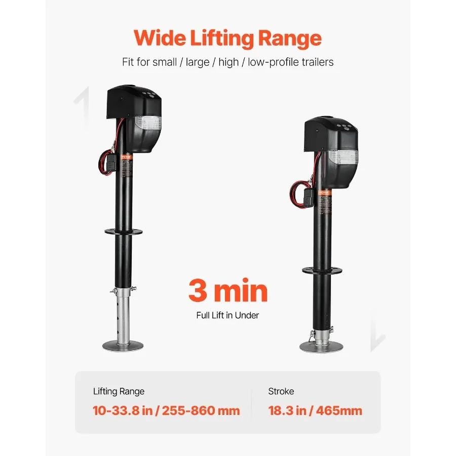 Martinetto per rimorchio elettrico Jack per linguetta di potenza elettrica per camper da 5000 libbre per carichi pesanti con connettore a 2 vie Manovella per telecomando Weathe