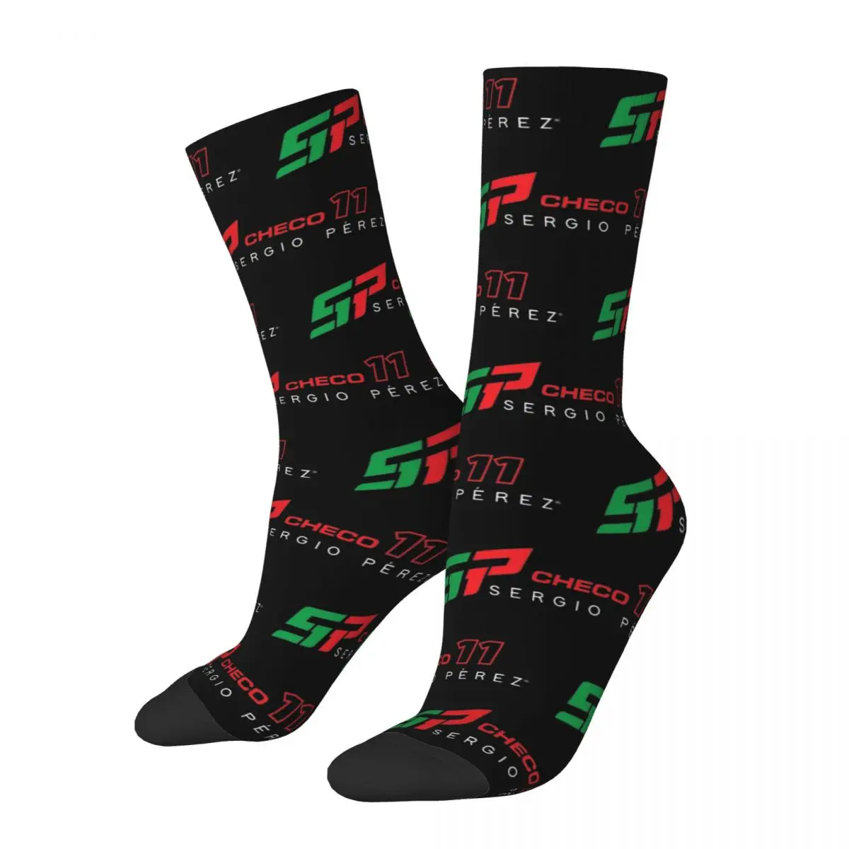 

Colorful Sergio Perez 11 Motorsports Racing Design Theme Print Crew Socks Spring Autumn Winter Mexico Soft Middle Tube Socks