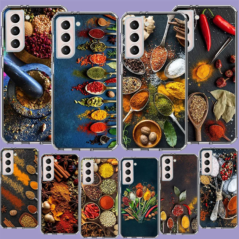 Kitchen Seasoning and Spices Phone Case For Samsung Galaxy S24 S23 Ultra Capa Shell S22+ S21 Plus S20 FE S10 Lite S10E S9 Cover